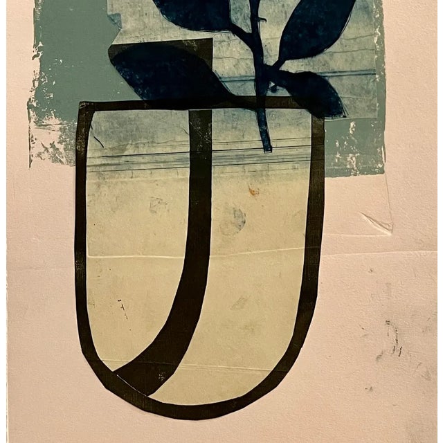 Contemporary Vase, Blue Leaves With Stem Still Life Collage For Sale - Image 3 of 3
