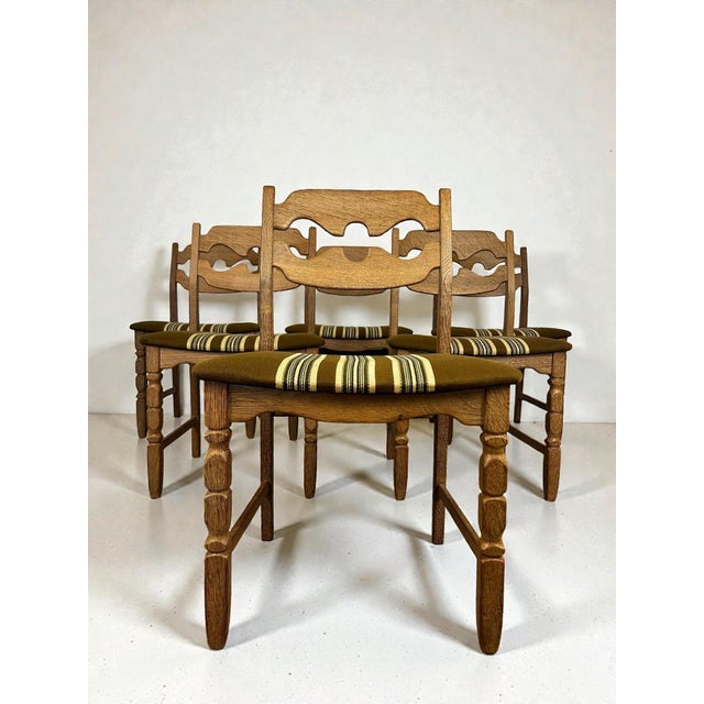 Vintage Razorblade Oak Dining Chairs by Henning Kjærnulf for Nyrup Møbelfabrik, Denmark, 1960s, Set of 6 For Sale - Image 6 of 12