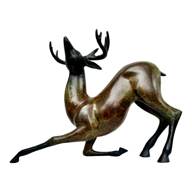 Large Late 20th Century Bronzed Brass Deer Sculpture For Sale