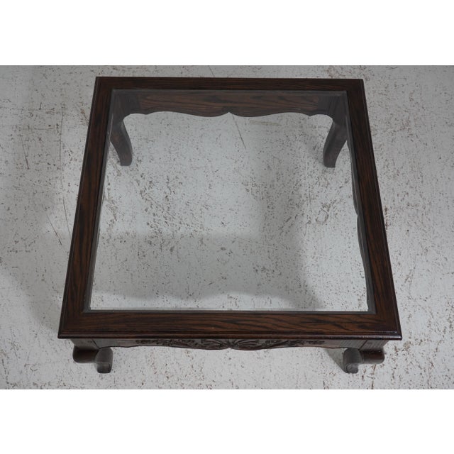 French Country Country French Oak Coffee Table W. Glass Top For Sale - Image 3 of 12