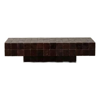 Brown Zellige Coffee Table – Handmade Moroccan Glazed Tile, Ready to Ship For Sale