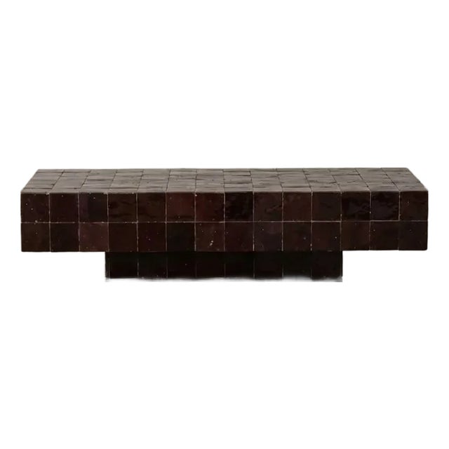 Brown Zellige Coffee Table – Handmade Moroccan Glazed Tile, Ready to Ship For Sale