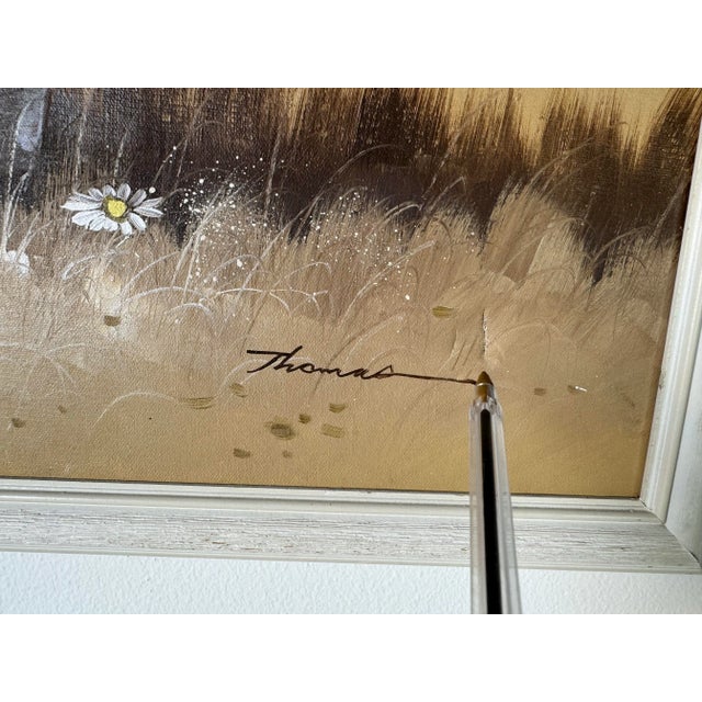 Brown 1970's Vintage Thomas Still Life Oil Painting of Daisies, Framed For Sale - Image 8 of 11