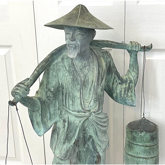 Vintage Regency Peaceful Asian Water Carrier Metal Garden Sculpture Chairish