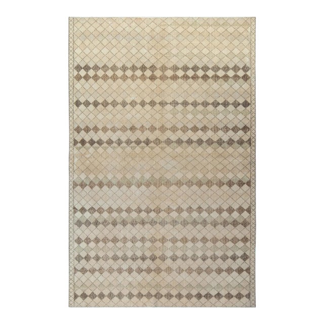 1960s Vintage Art Deco Rug in Beige-Brown Lattice Diamond Pattern For Sale