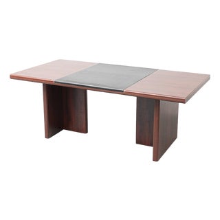Wooden and Eco-Leather Desk Table, 1970s For Sale