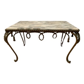20th Century Hammered Wrought Iron Coffee Table with Breccia Marble Top For Sale