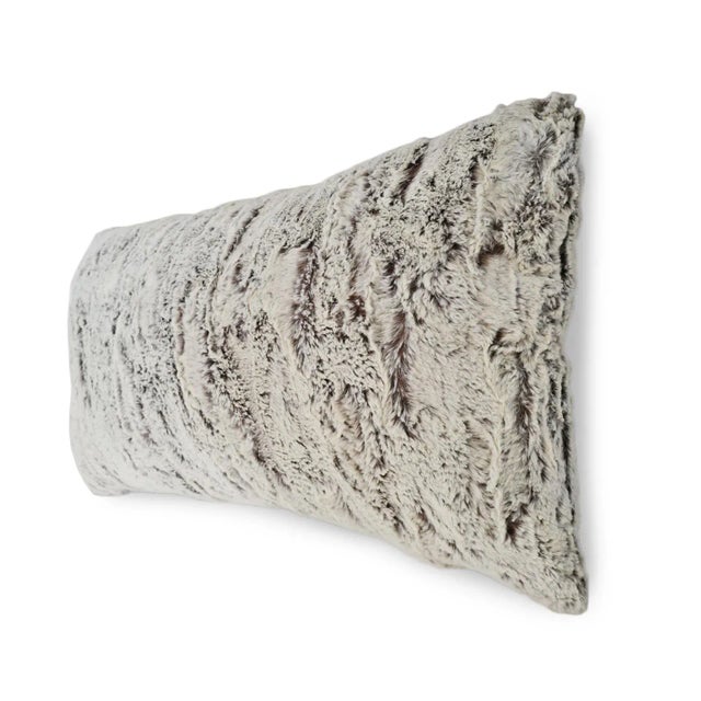 Snow white and grey faux fur lumbar pillow. Super soft with plush insert.