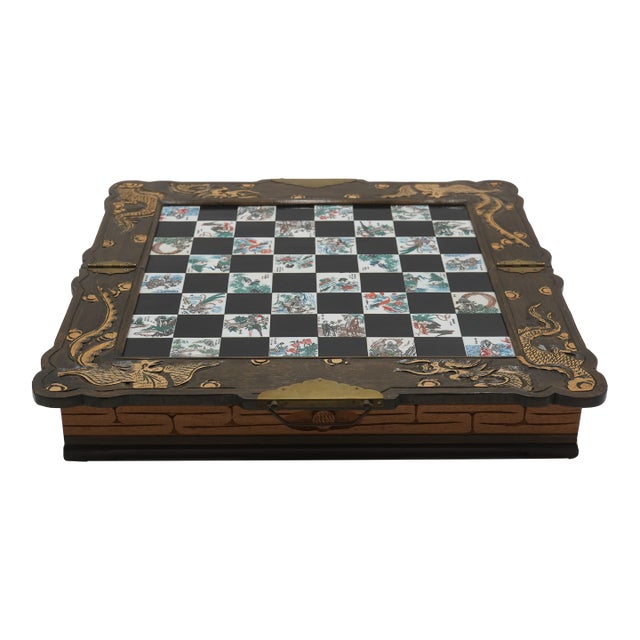 Vintage Chinese Marble & Wood Carved Chess Set For Sale