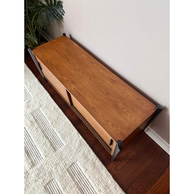 Vintage MCM Teak Media Cabinet/Console With “Exoskeleton” Legs and Sliding Doors For Sale In Houston - Image 6 of 12