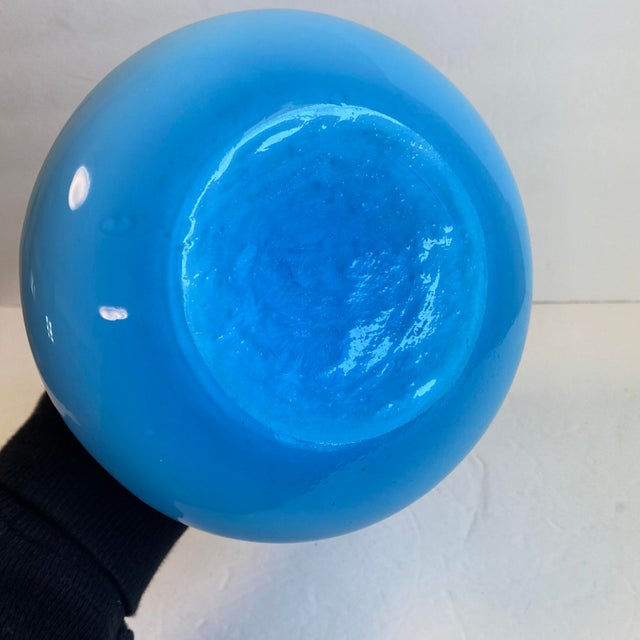 Italian Art Glass Pitcher Sky Blue Cased Glass Turquoise Vessel Attributed to Empoli Italy For Sale - Image 9 of 9