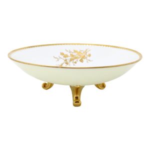 Antique Coiffe Et Cie Limoges France Pedestal Bowl With Hand-Painted Gold Encrusted Acorns
