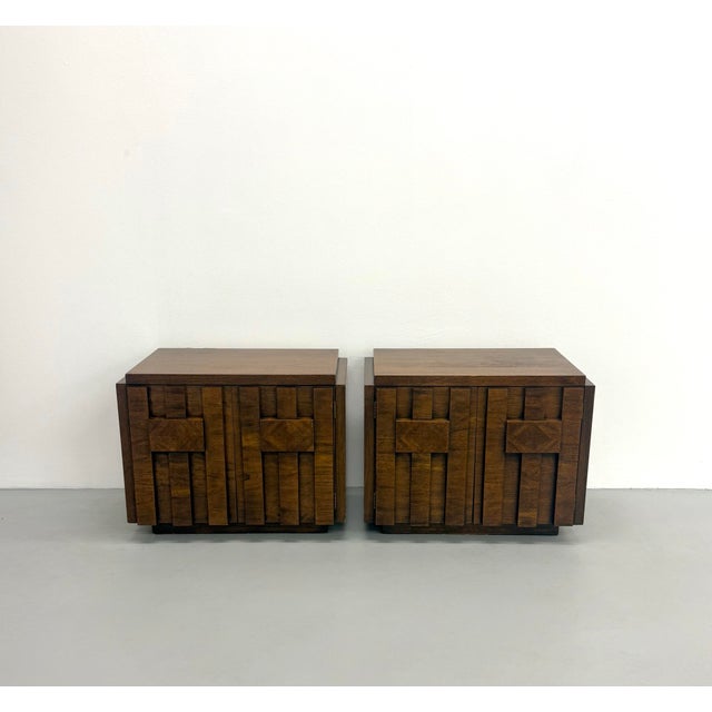 Wood Vintage Lane Brutalist Walnut Nightstands - Pair For Sale - Image 7 of 7