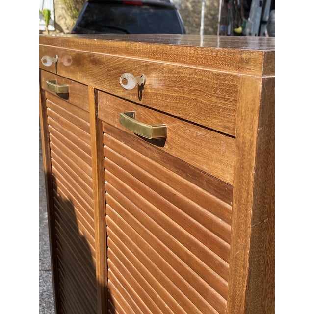 Oak Double-Column Roll-Top Filing Cabinet, 1950s For Sale - Image 17 of 18
