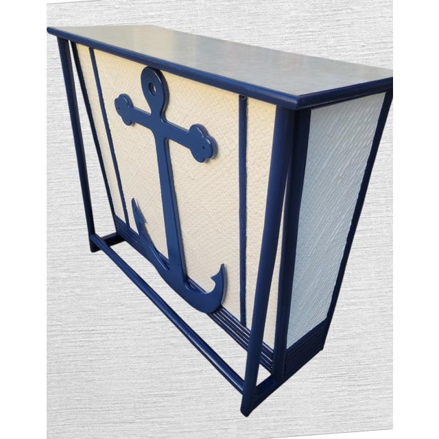 1980s Vintage Customized One of a Kind Coastal Nautical Navy White Anchor Dry Bar For Sale - Image 5 of 11