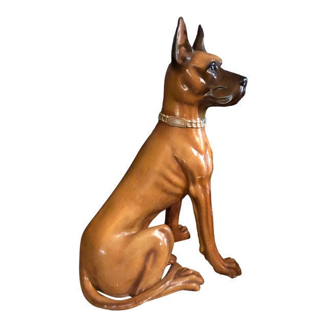 1960s Vintage Malwar Chalk Ware Near Life Size Great Dane Sculpture For Sale