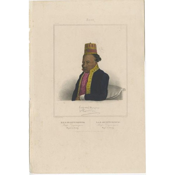 Antique portrait titled 'Z.K.H. Adi Patti Mandura Radja Djajanagara, Regent van Serang'. Portrait of Adi Patti Mandura,...