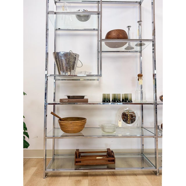 Chrome Rare Milo Baughman Style Chrome Glass Etagere Display Shelf Vintage MCM Shelving For Sale - Image 8 of 12