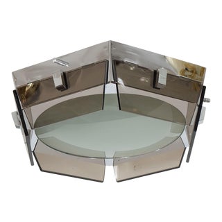 Hexagonal Smoked and Frosted Glass Flush Mount Fixture For Sale