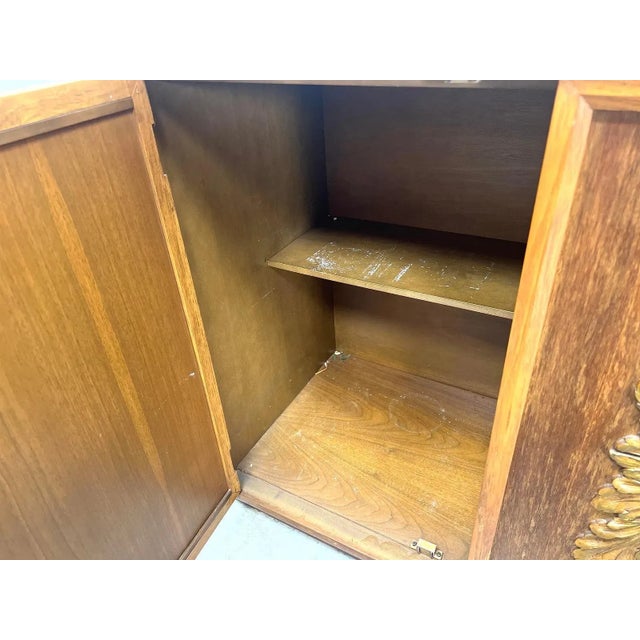 Mid-Century Modern Vintage Sculptural Walnut Credenza With Decorative Doors For Sale - Image 9 of 11