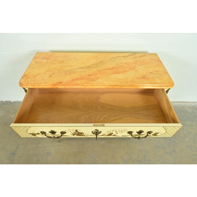 Wood Baker Furniture Style French Regency Louis XVI Chinoiserie Cream Lacquered Dresser Chest For Sale - Image 7 of 17