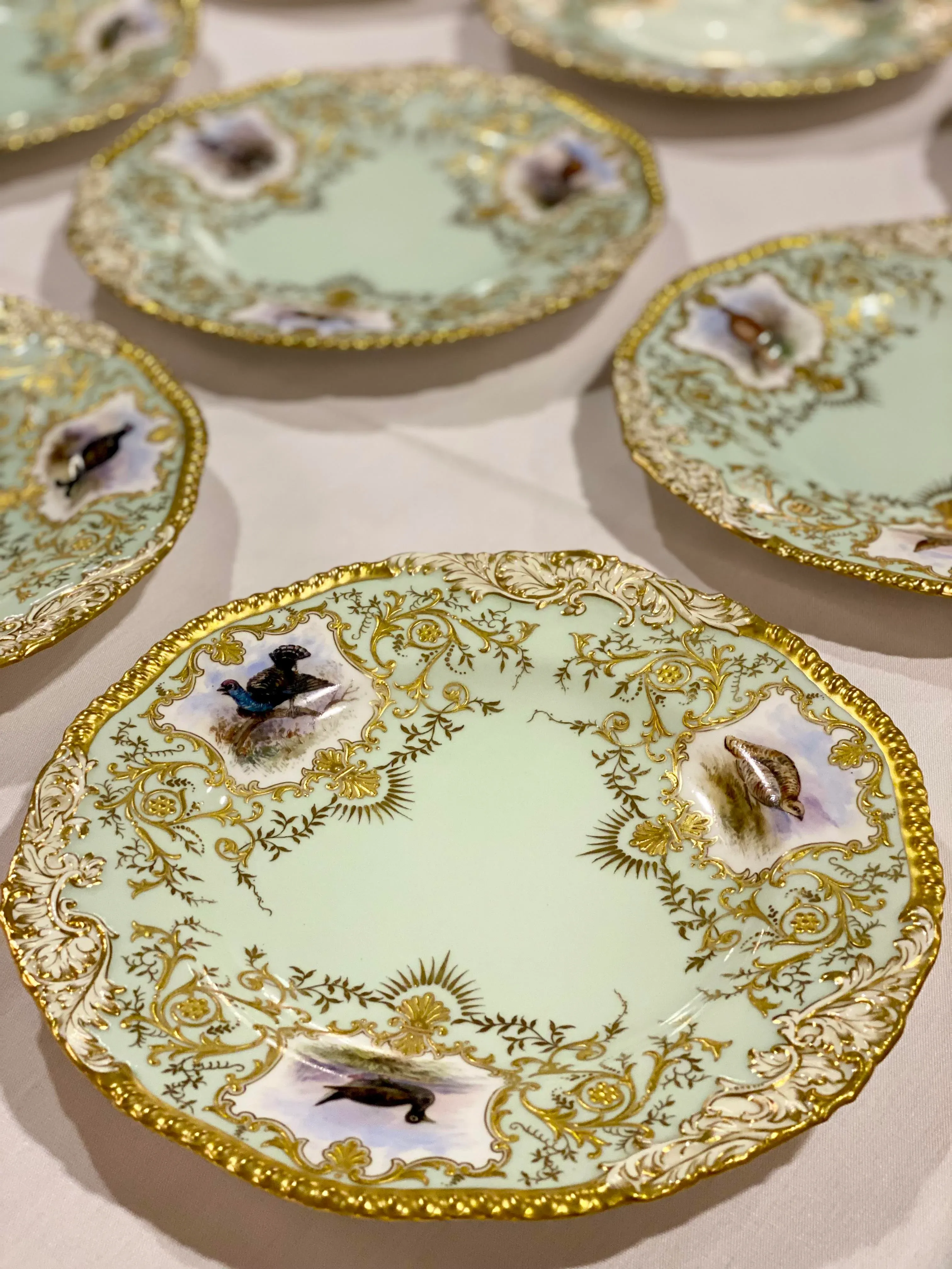 【COALPORT】アンティーク　プレート✖️2枚　Ａ Late 19th Century English Coalport Mint Green Hand Painted Game