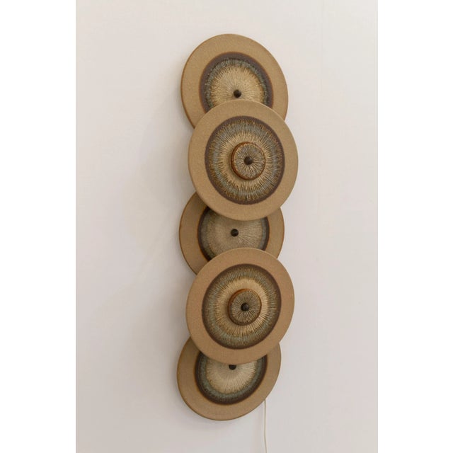 Danish Ceramic Five Disc Wall Lamp by Søholm, 1970s. Large Scandinavian Mid-Century Modern five disc wall sconce in...