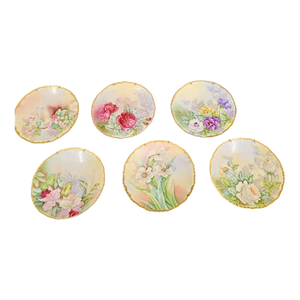 Late 19th Century Hand Painted Limoges Plates-J.P.L. France-Artist Signed-Floral Cabinet- Set of 6
