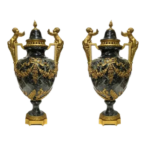 19 Century French Louis XVI Style Gilt Bronzed Mounted Marble Urns - A Pair