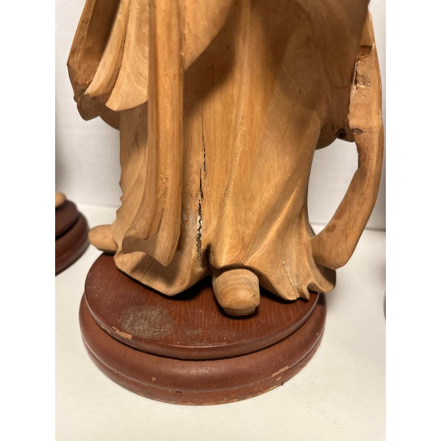 1940s Republic Era Chinese Hand Carved Wood Immortals Statues- Set of 4 For Sale - Image 9 of 12