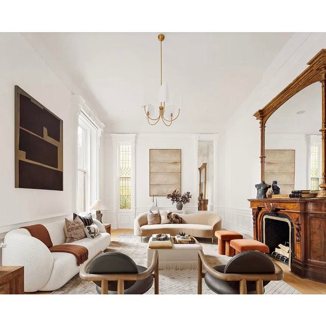 White Contemporary 5 Light Chandelier With White Shades For Sale - Image 8 of 9