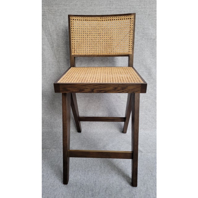 Contemporary Restoration Hardware Jakob Cane and Oak Counter Stool For Sale - Image 3 of 10