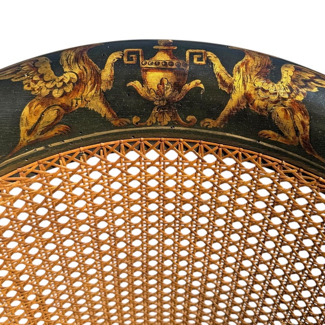 Dark Green 19th Century French Regency Gilt-Painted and Caned Tub Chair For Sale - Image 8 of 16