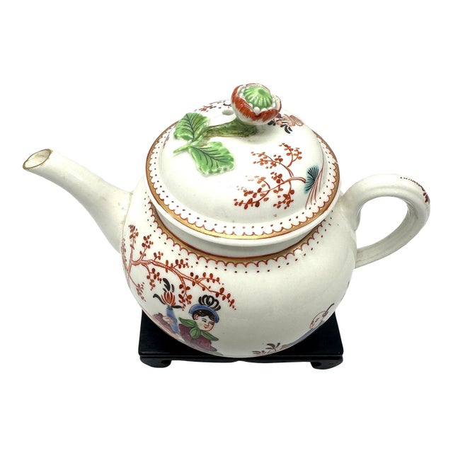 Antique 18th Century First Period Worcester Porcelain Teapot Mandarin Pattern Dr Wall Era For Sale