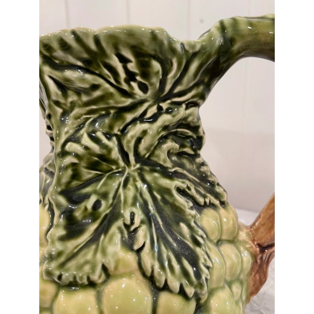 Majolica Vintage Olfaire Portugal Green Grape Pitcher For Sale - Image 4 of 7