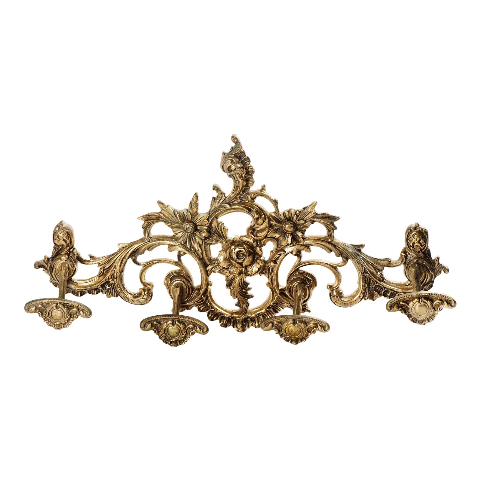 1960s Brass Wall Mount Coat Rack 4 Large Hooks | Chairish