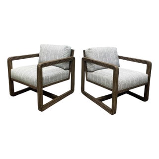 Palecek Coastal Pencil Reed Bergen Lounge Chairs, a Pair For Sale