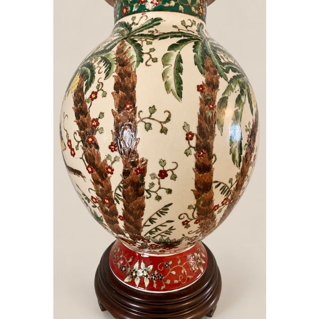 Wood Vintage Fredrick Cooper Chinoiserie Asian Ralph Lauren Style Handpainted With Palm Trees & Fez Monkeys Table Lamp For Sale - Image 7 of 11