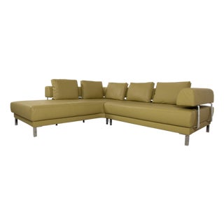 Leather Brand Face Corner Sofa in Green with Electric Function from Ewald Schillig For Sale