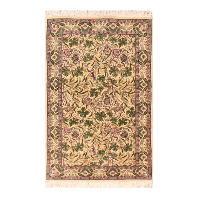 Shabby Chic Pak-Persian Beige/Green Wool Rug - 3'2'' X 5'1'' For Sale