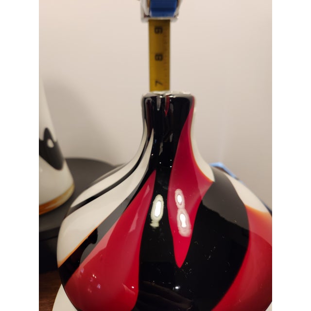 Glass Vintage 1970s Italian Opaline Cased Glass Vase Set - Red, Amber & Black Swirl For Sale - Image 7 of 12