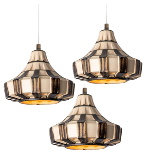 Ivory & Brown Ceramiy Trumpet Pendant Light, Denmark, 1970s