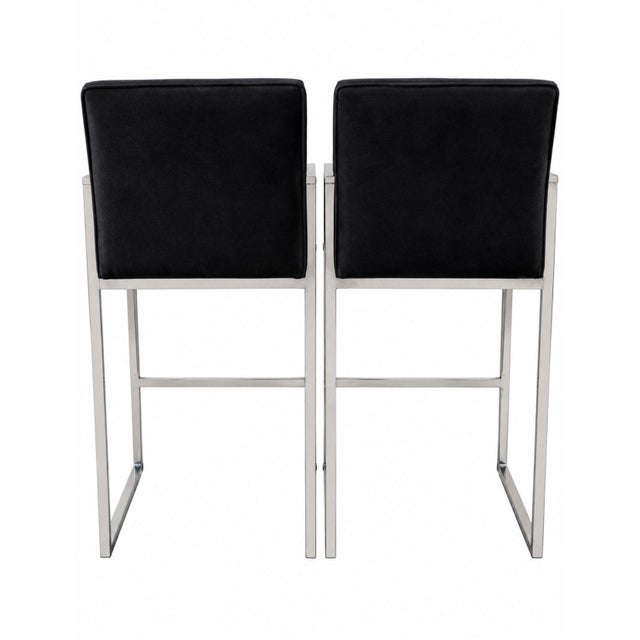 Pair Milo Baughman Velvet and Chrome Bar Stools, 1970 For Sale - Image 4 of 7