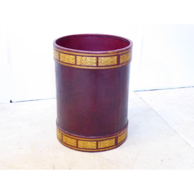 Vintage Italian Burgundy Tooled Leather Waste Basket Chairish