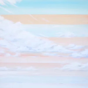 Contemporary Original Pastel Blue, White and Orange Landscape Artwork on Canvas "Morning Breeze 1" by Nichole McDaniel - Ready to Hang