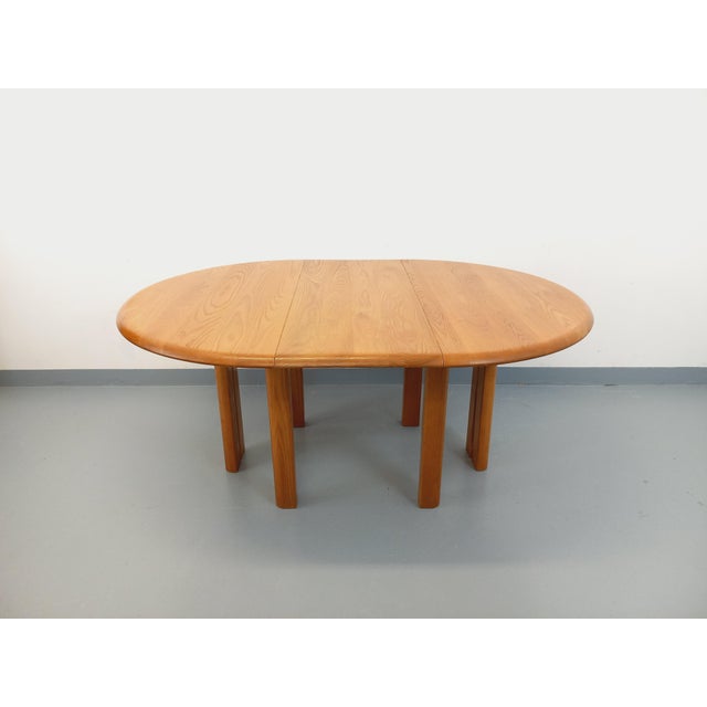 Vintage Round Dining Table in Blond Elm with Extensions from Seltz, 1970s For Sale - Image 4 of 18