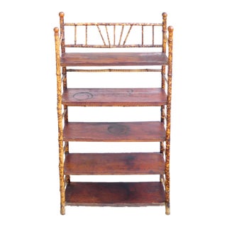Late 19thC Victorian Tortoise Shell / Scorched Bamboo Etagere Shelves For Sale