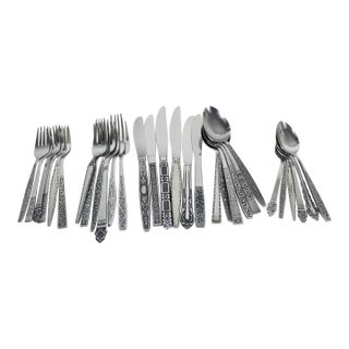 Curated Mismatched MCM 5 Piece Place Setting for 6 Stainless Steel Flatware Set- 30 Pieces For Sale