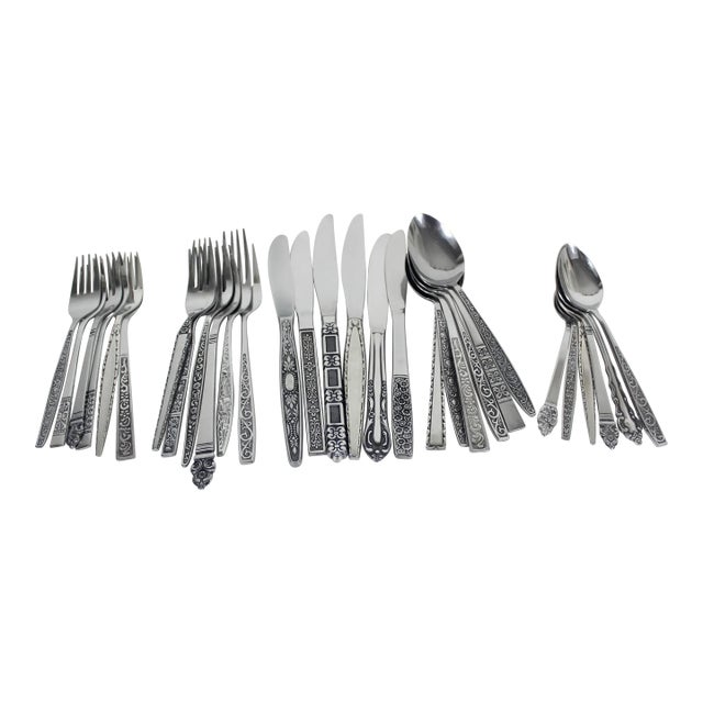 Curated Mismatched MCM 5 Piece Place Setting for 6 Stainless Steel Flatware Set- 30 Pieces For Sale