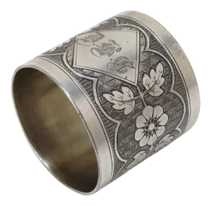 Large - Wide Fancy Engraved Antique American Victorian Sterling Silver Napkin Ring Circa 1880s